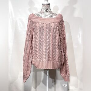 FALLS CREEK Sweet Pink chunky cable knit sweater size‎ XL.